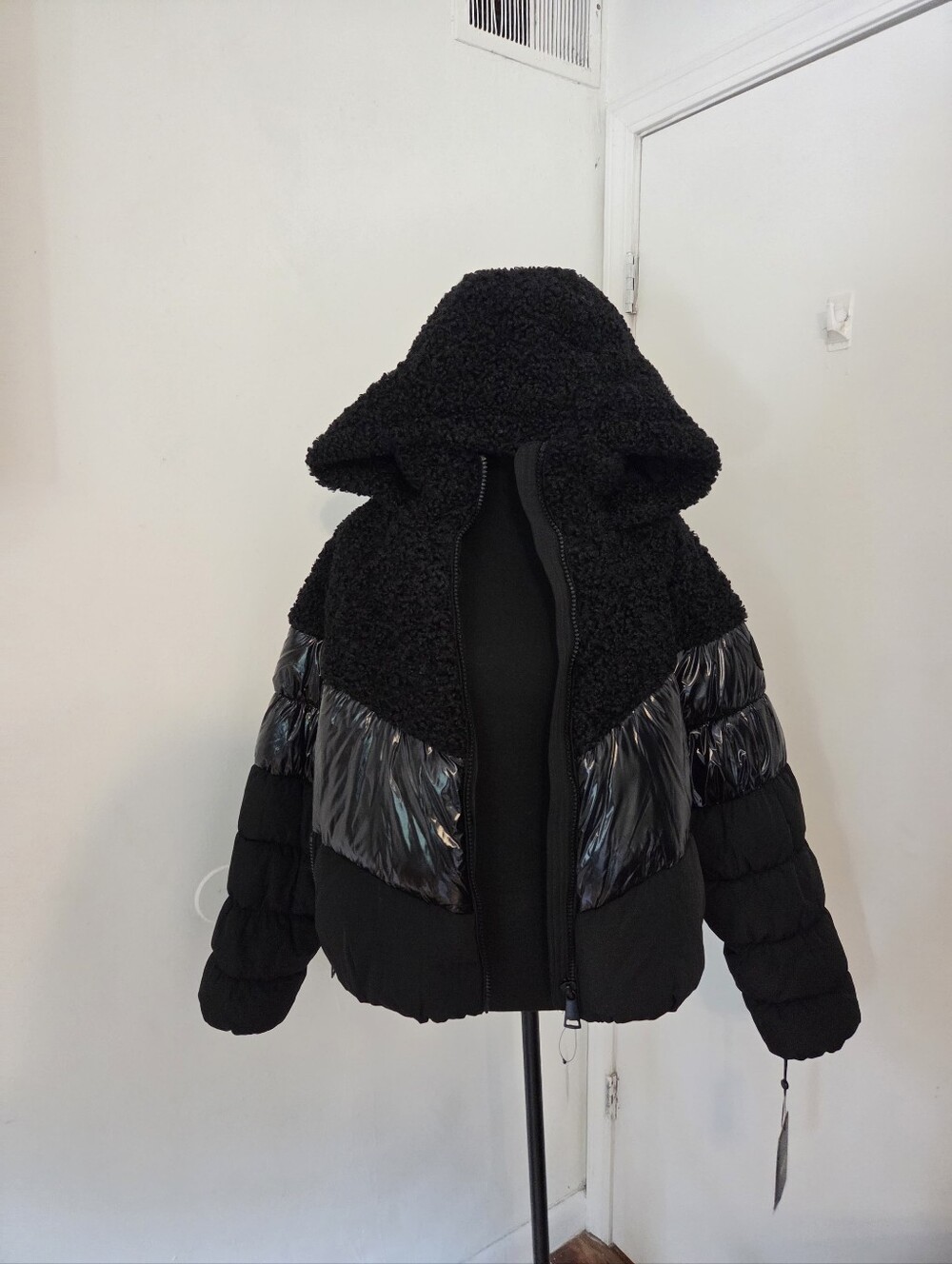 DKNY Black Faux Fur Puffer Jacket